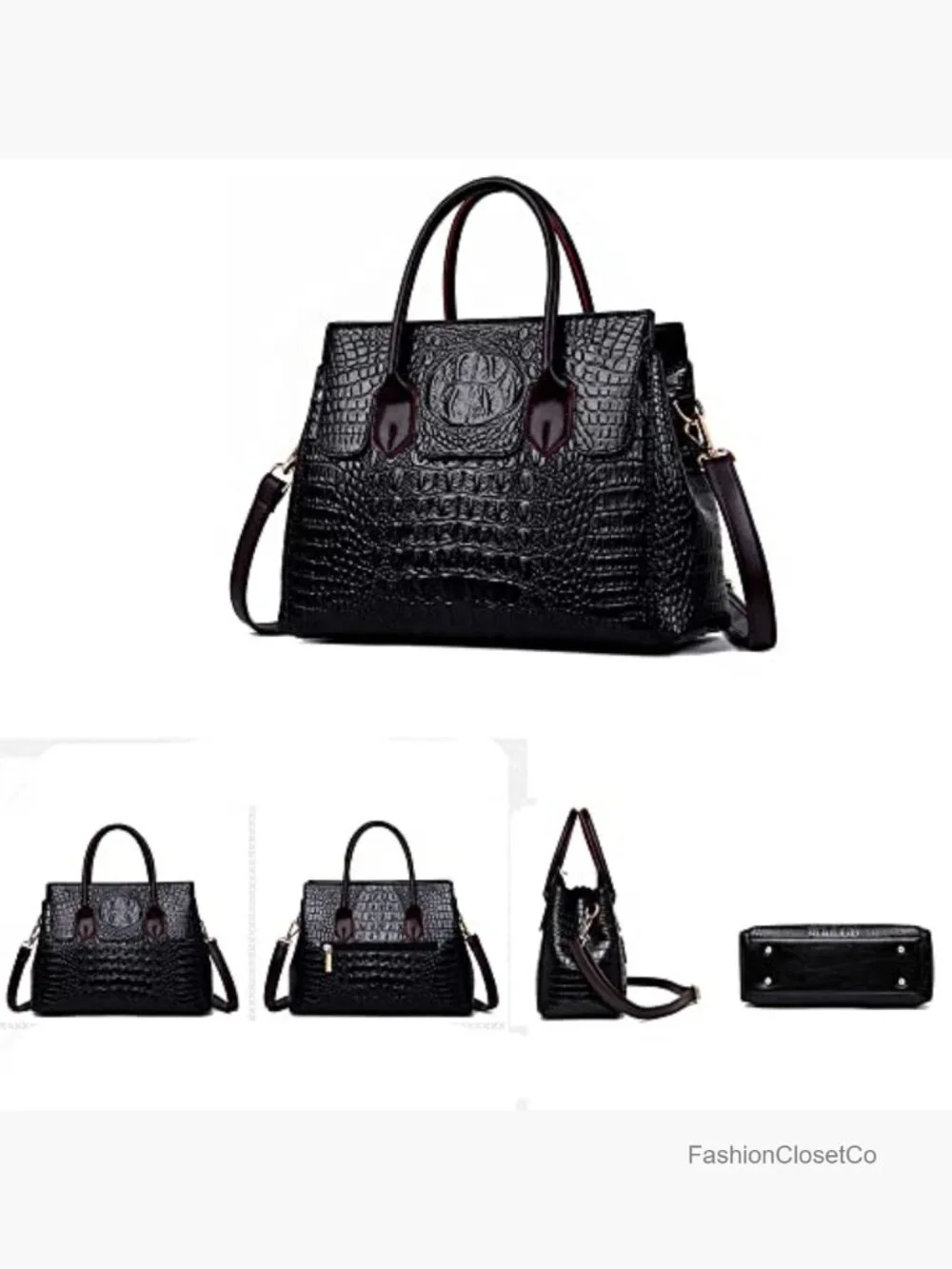 Women Crocodile Pattern Faux Leather Satchel Top-Handle Shoulder Bag